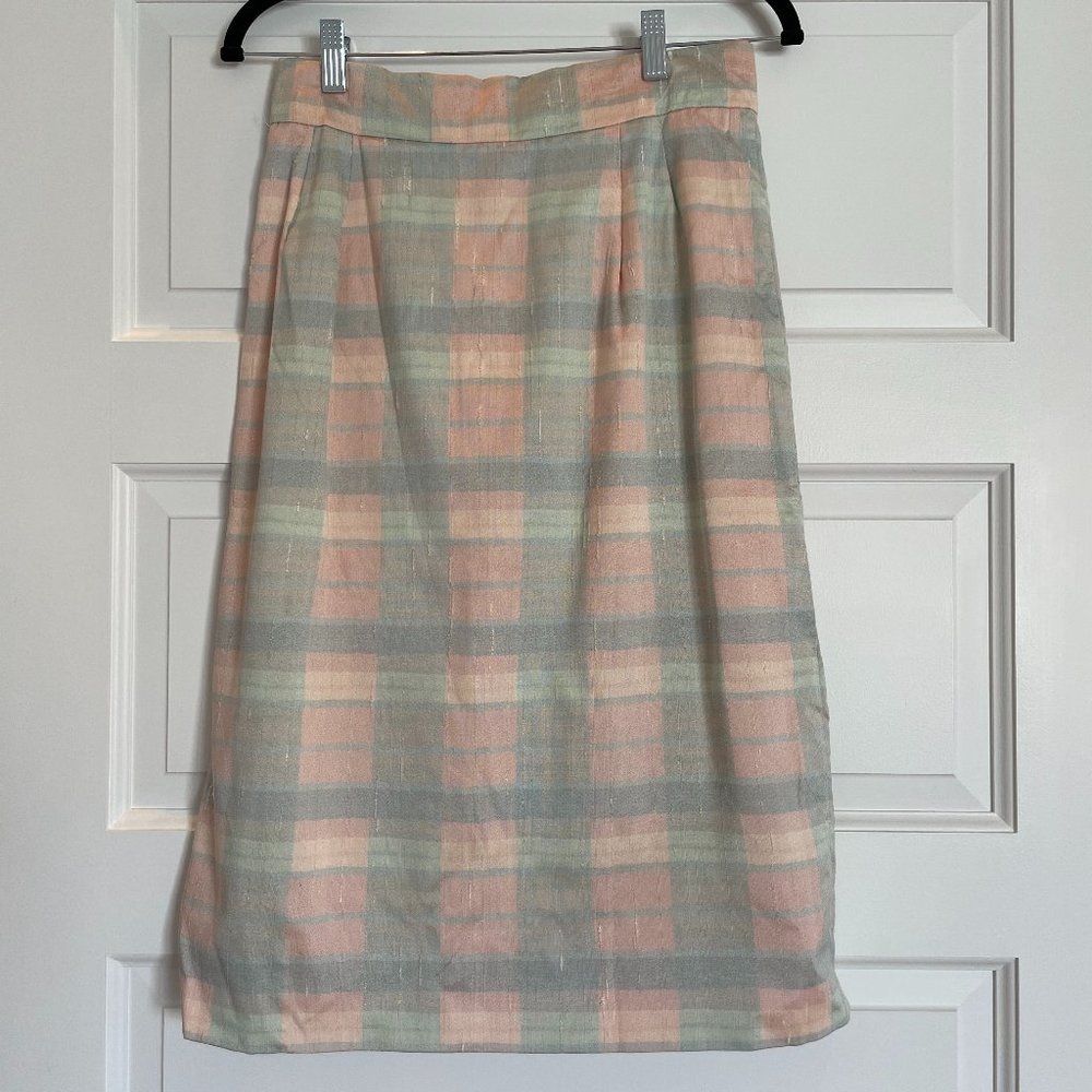Vintage pastel checkered pencil skirt